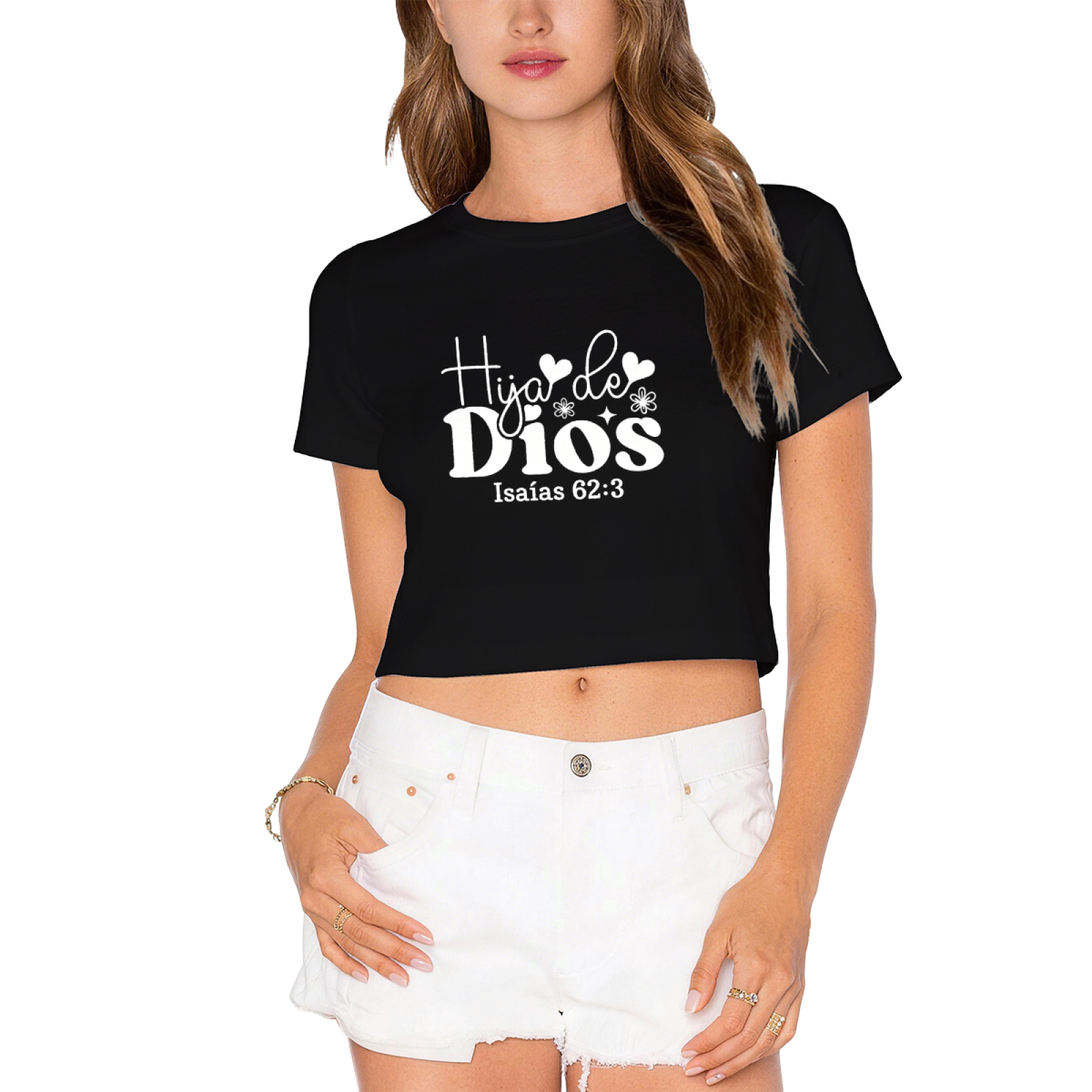 Hija de Dios Spanish Faith Hot Pink Crop Top ¨C Bible Verse Isaiah 62:3 Women Top