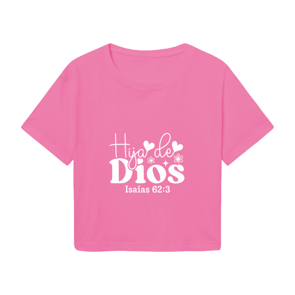 Hija de Dios Spanish Faith Hot Pink Crop Top ¨C Bible Verse Isaiah 62:3 Women Top