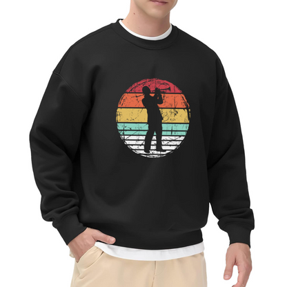 Trumpet Player Silhouette Crewneck Sweatshirt, Retro Striped Circle Pullover, Jazz Music Gift