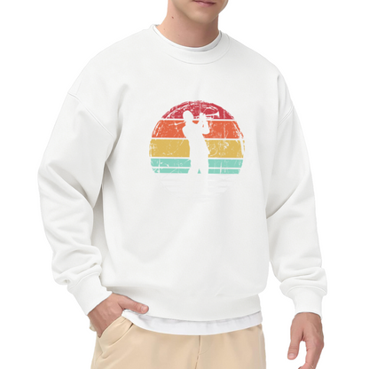 Trumpet Player Silhouette Crewneck Sweatshirt, Retro Striped Circle Pullover, Jazz Music Gift