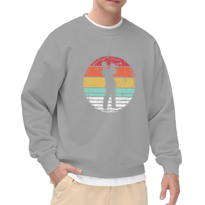 Trumpet Player Silhouette Crewneck Sweatshirt, Retro Striped Circle Pullover, Jazz Music Gift