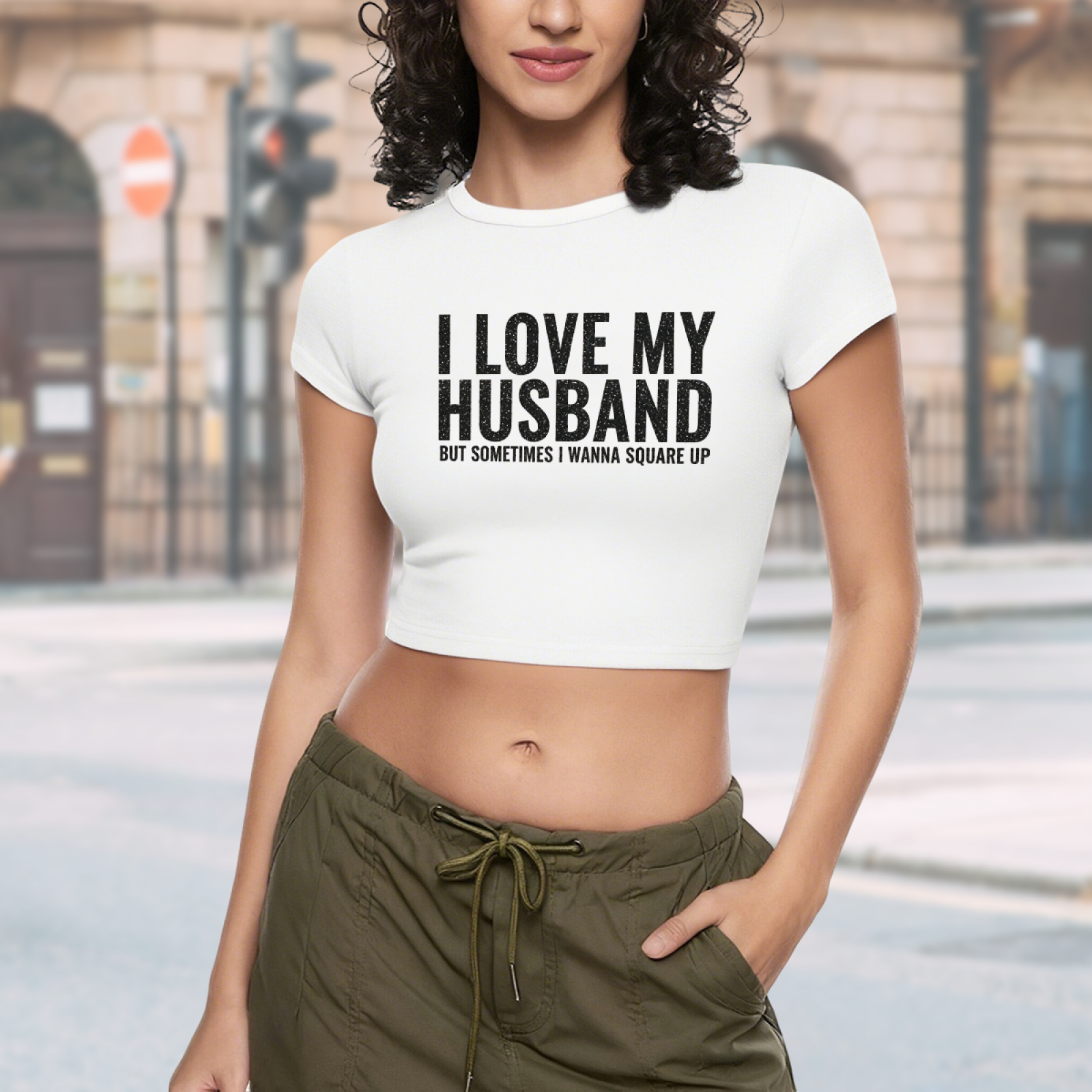 Funny Wife Relatable I Love My Husband Crop Baby Tee