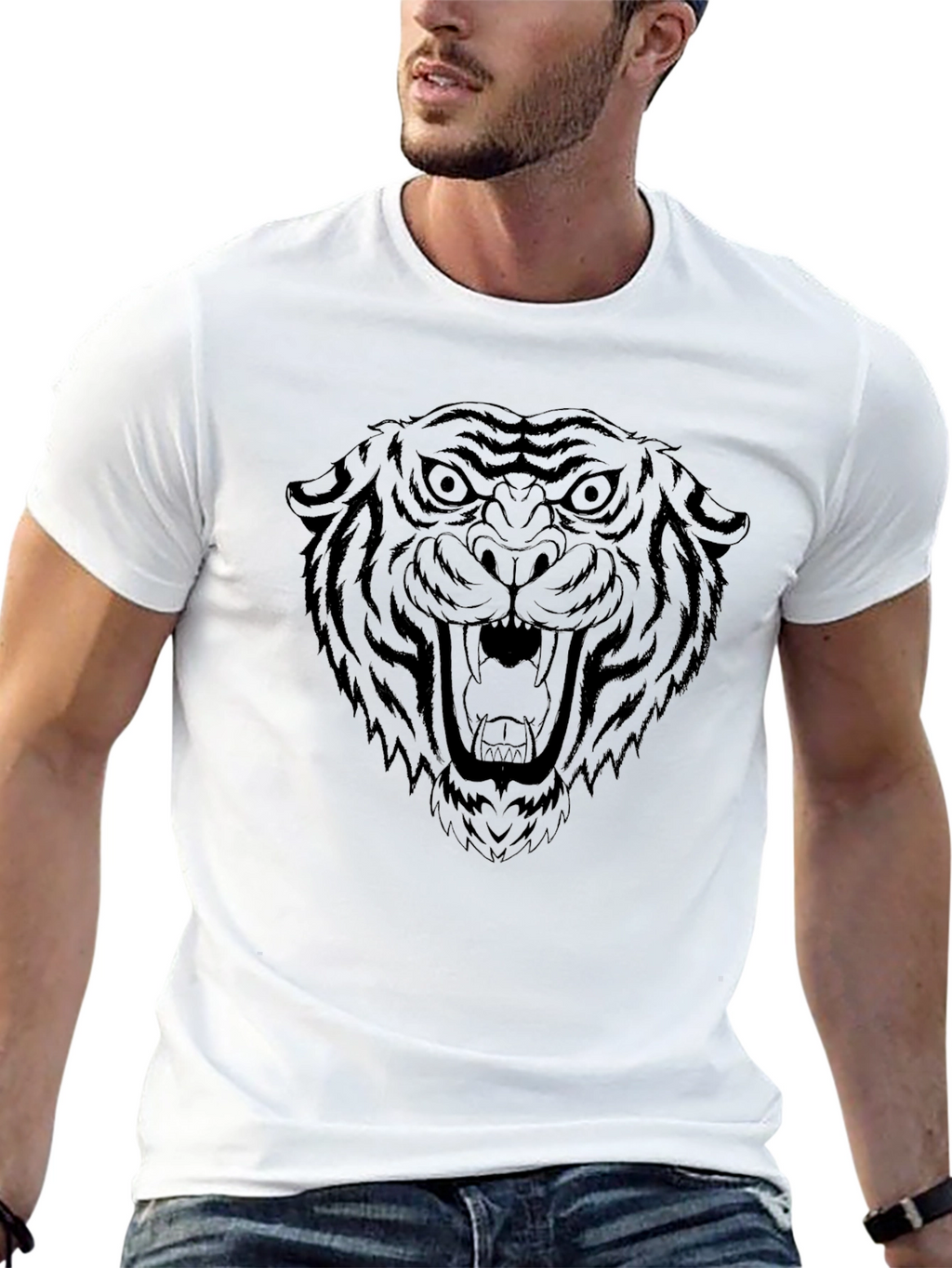 Mens Black Tiger Graphic Tee - Stylish & Bold