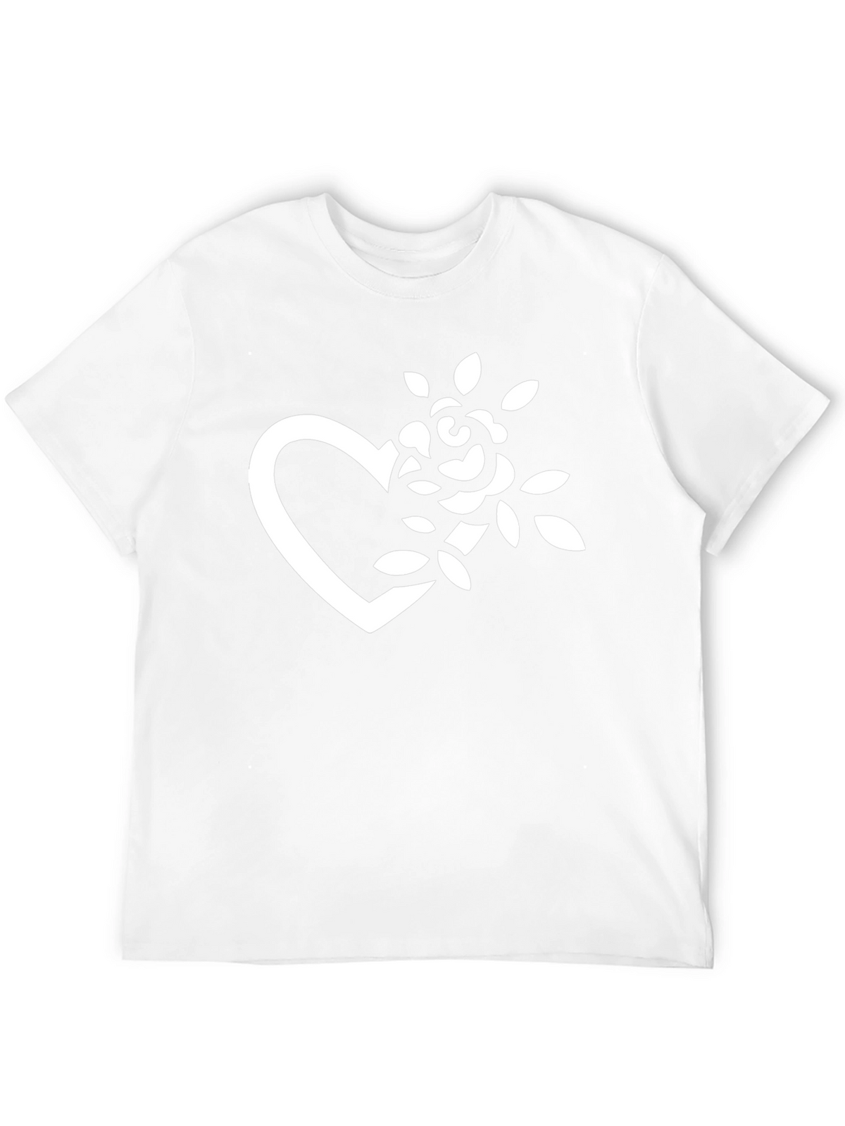 Black T-Shirt with Heart and Rose Graphic