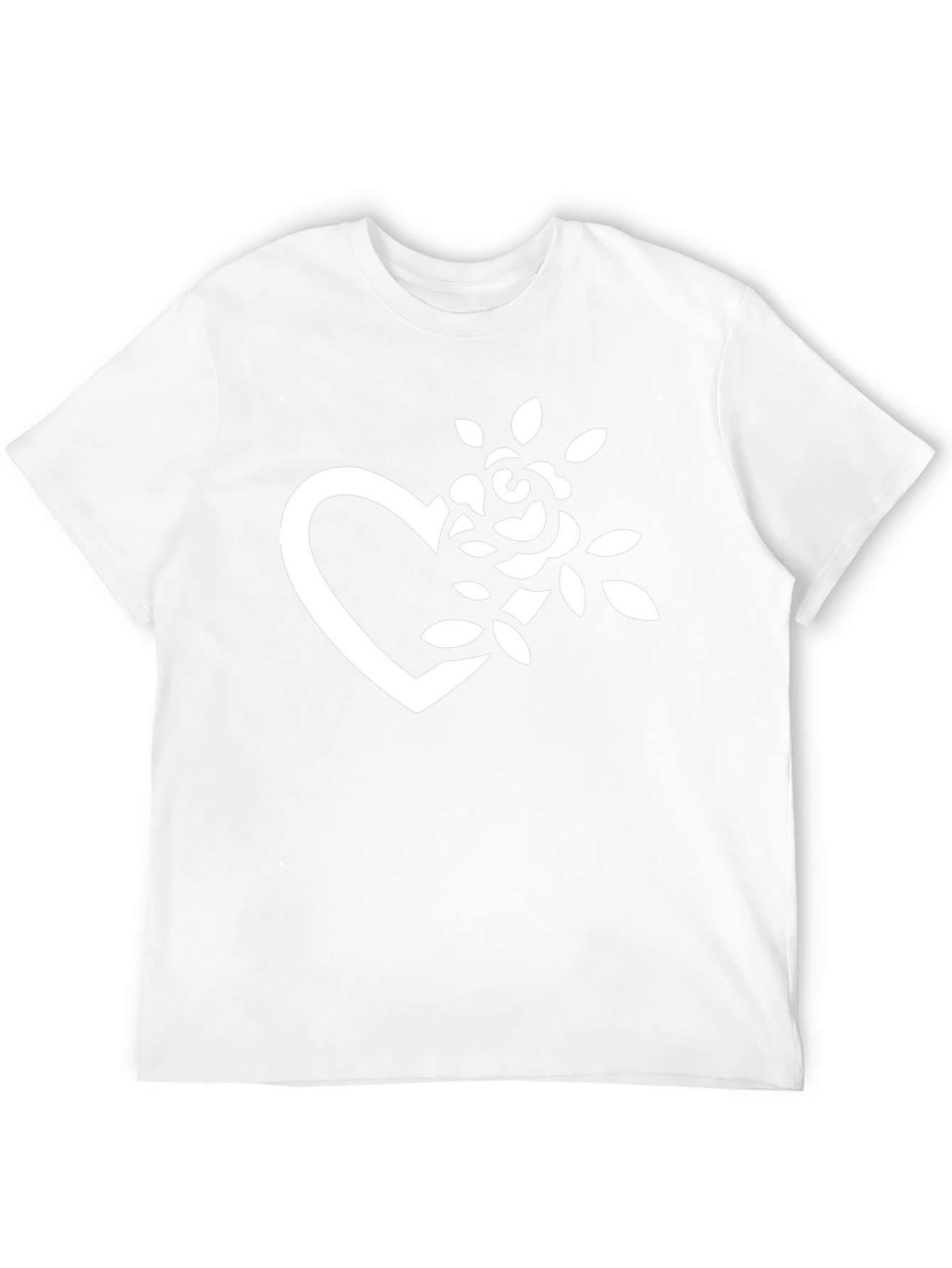 Black T-Shirt with Heart and Rose Graphic