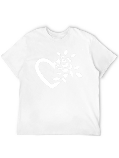 Black T-Shirt with Heart and Rose Graphic