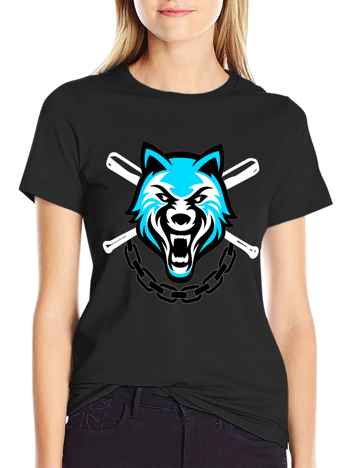 Wolf Baseball Team T-Shirt - Black