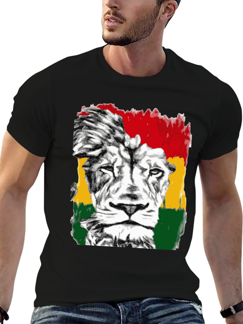Rasta Lion Graphic Tee - Reggae Inspired Black T-Shirt