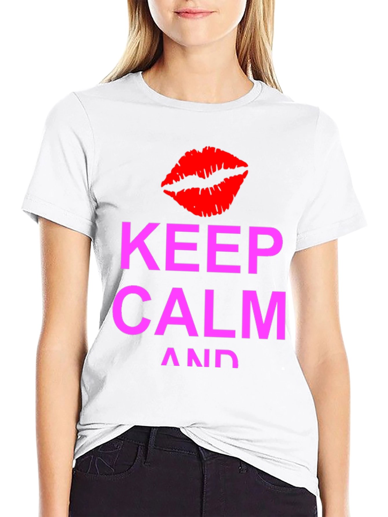Keep Calm Kiss Graphic Tee - Black Casual T-Shirt