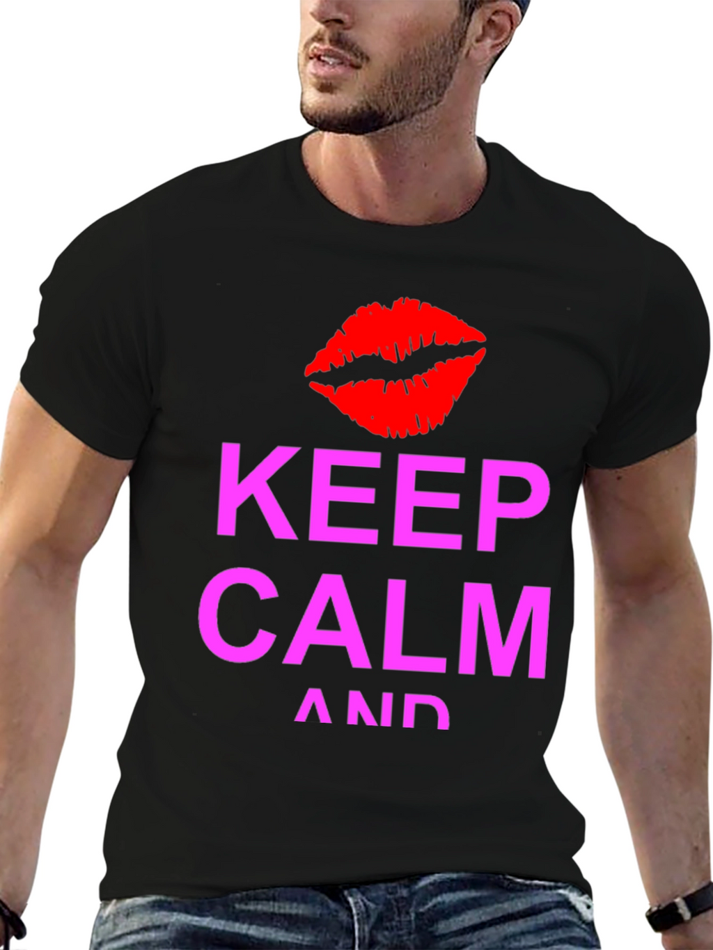 Keep Calm Kiss Graphic Tee - Black Casual T-Shirt