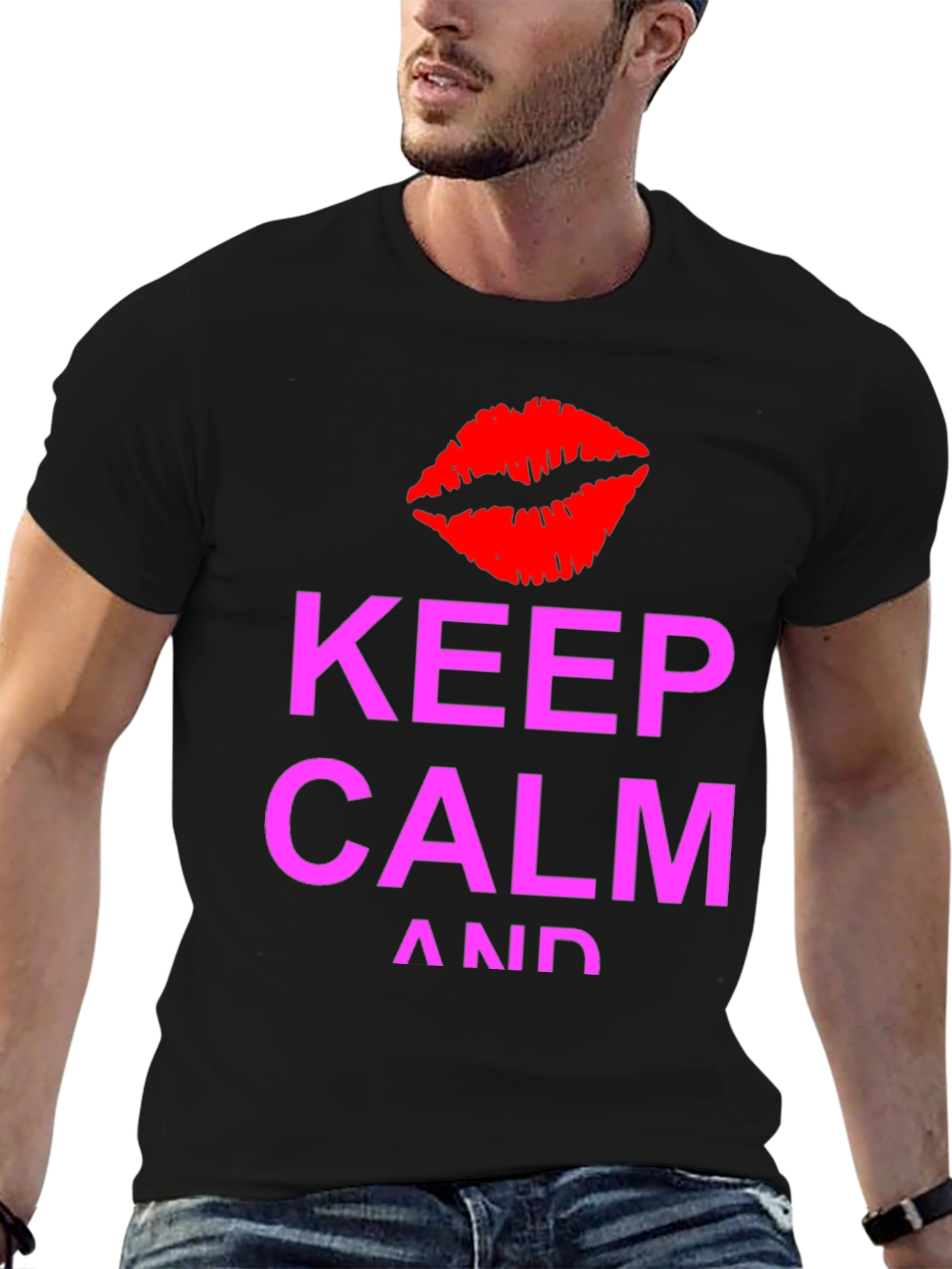 Keep Calm Kiss Graphic Tee - Black Casual T-Shirt