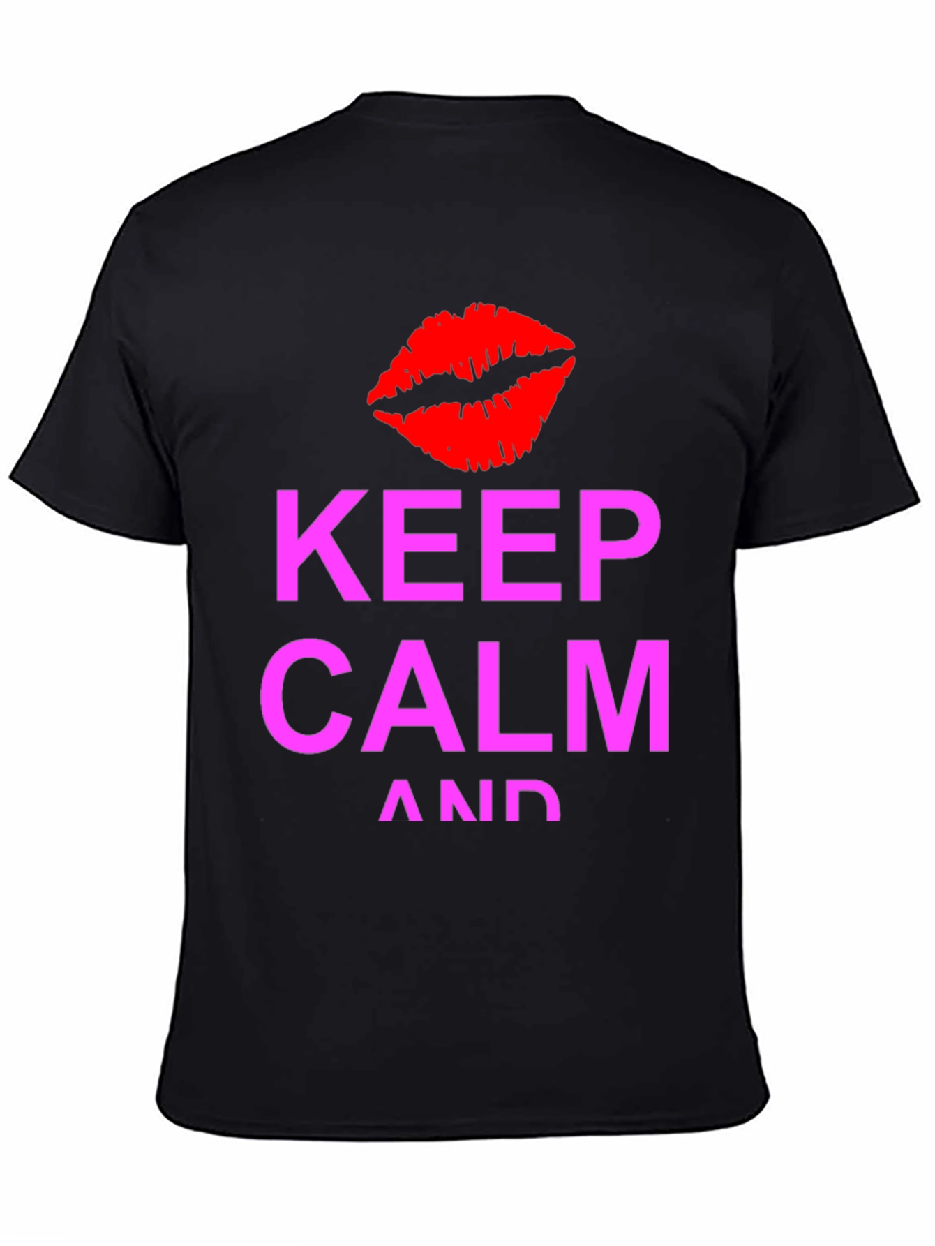 Keep Calm Kiss Graphic Tee - Black Casual T-Shirt