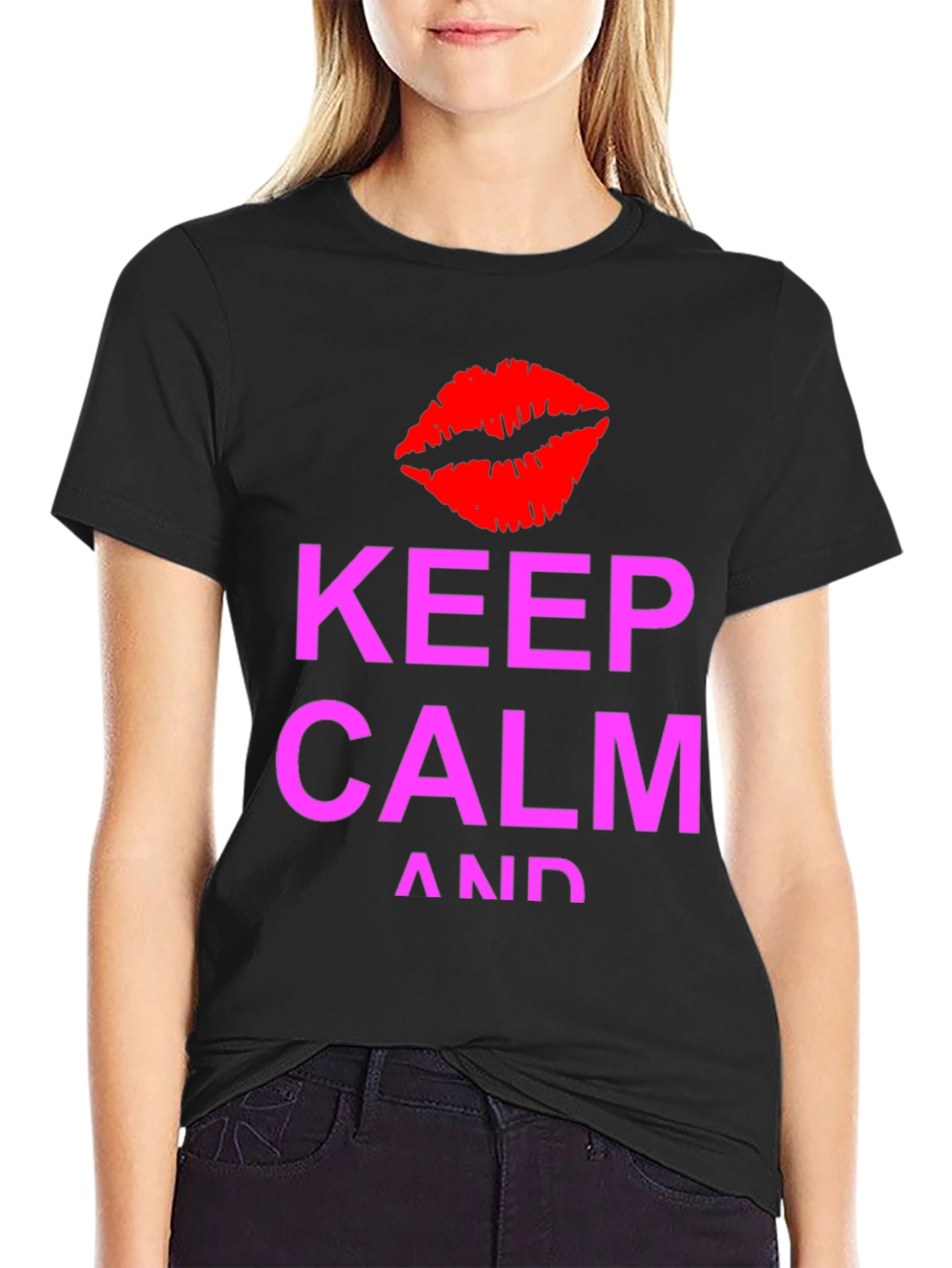 Keep Calm Kiss Graphic Tee - Black Casual T-Shirt