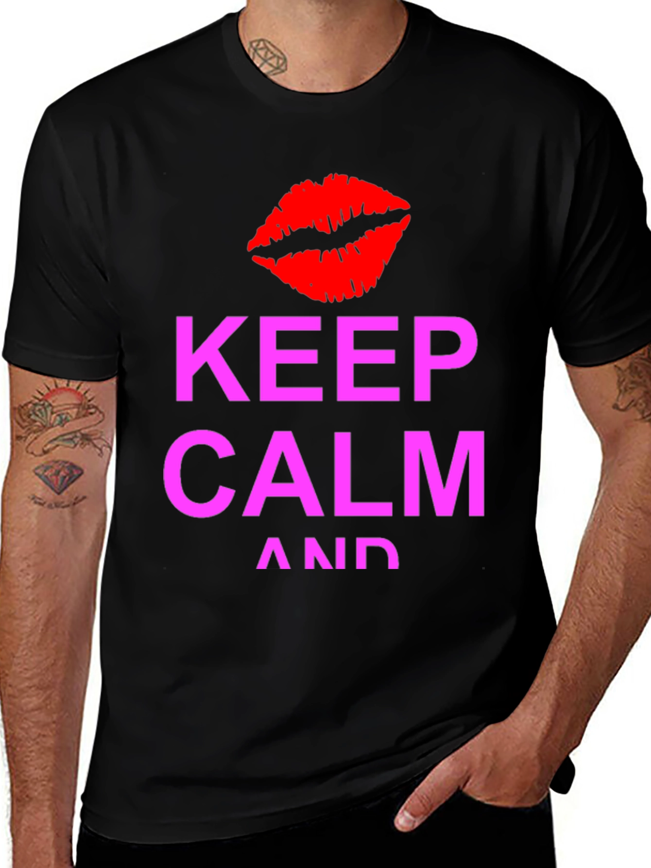 Keep Calm Kiss Graphic Tee - Black Casual T-Shirt