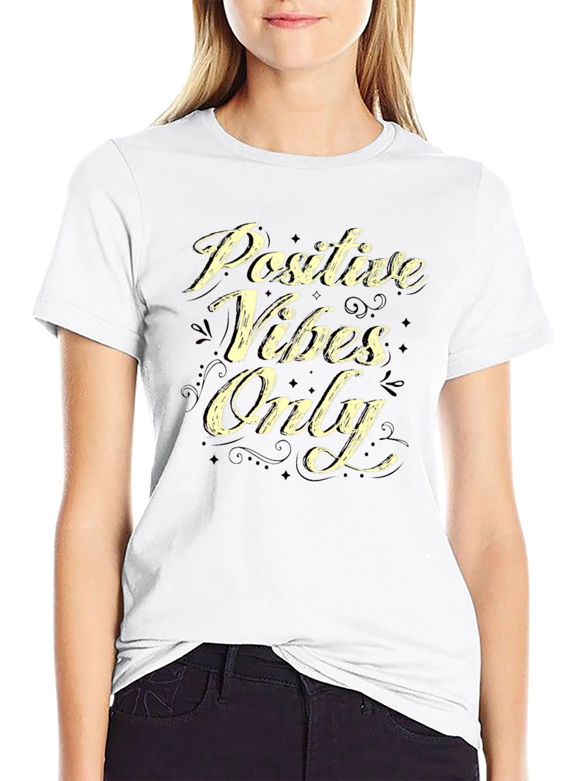 Positive Vibes Only Graphic T-Shirt - Casual Black Tee