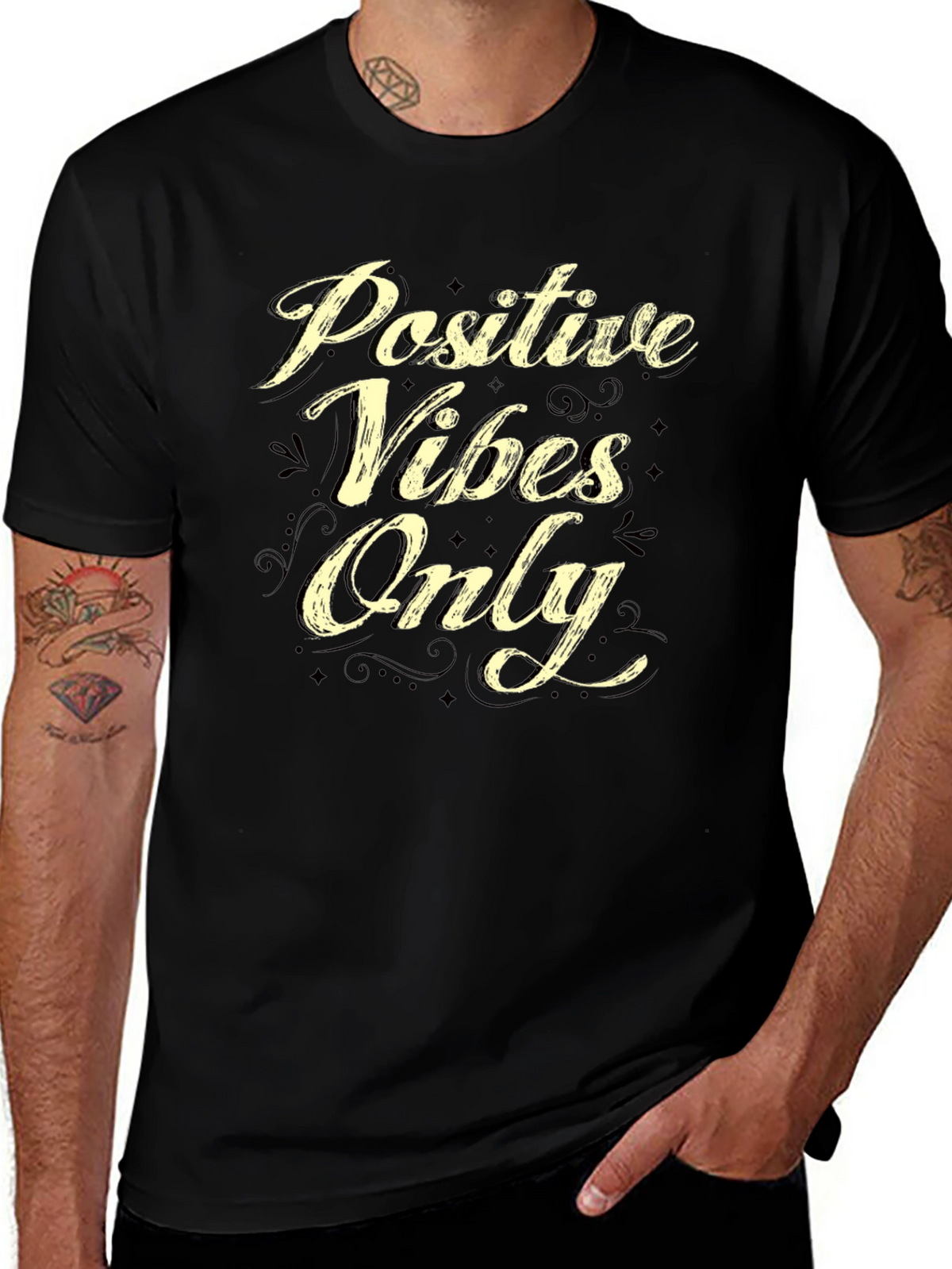 Positive Vibes Only Graphic T-Shirt - Casual Black Tee