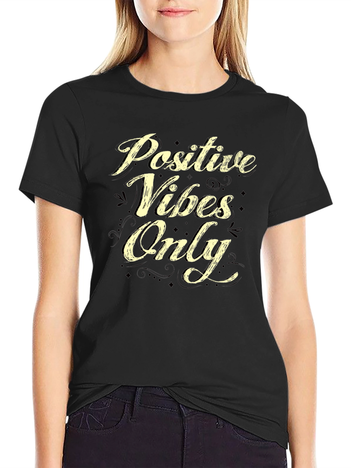 Positive Vibes Only Graphic T-Shirt - Casual Black Tee