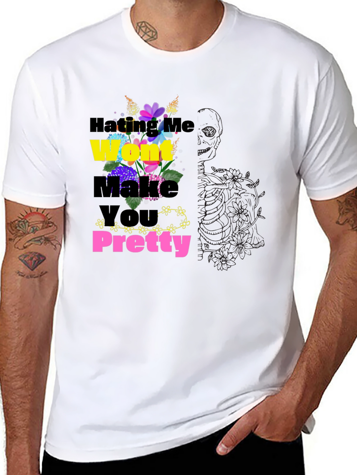 Floral Slogan Black T-Shirt