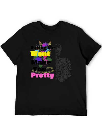 Floral Slogan Black T-Shirt