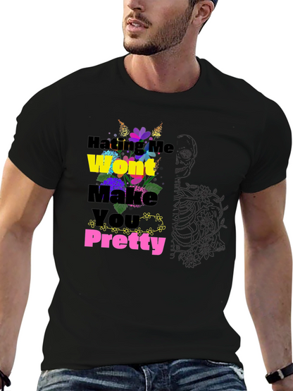 Floral Slogan Black T-Shirt