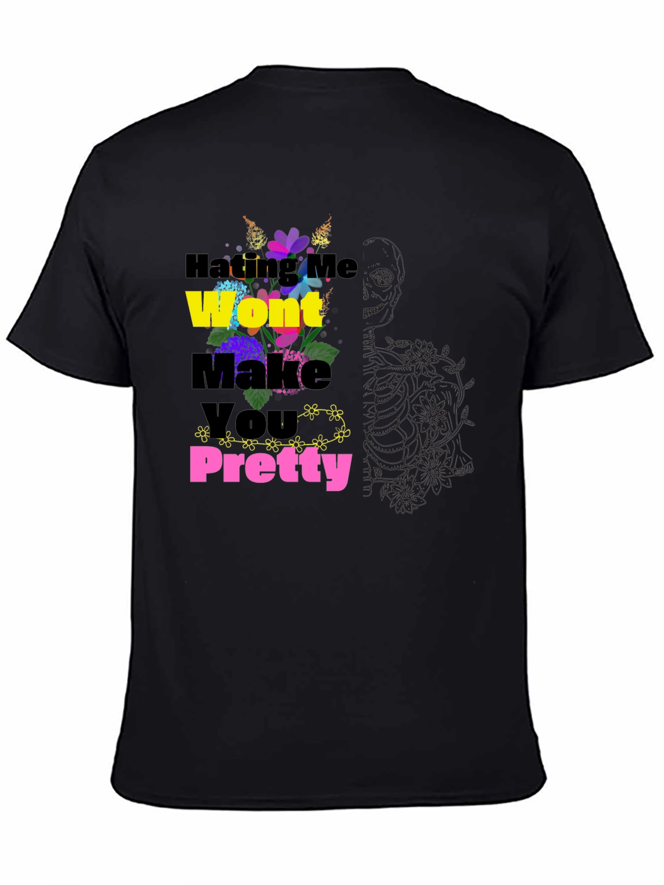 Floral Slogan Black T-Shirt