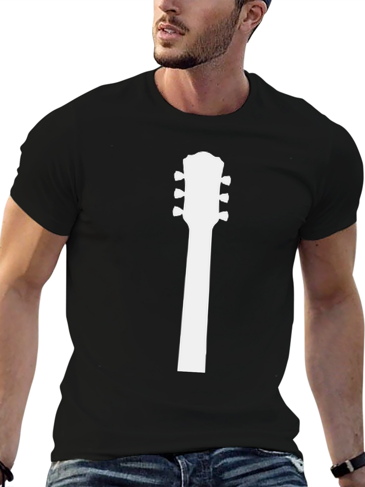 Guitar Headstock T-Shirt - Musicians Black Tee
