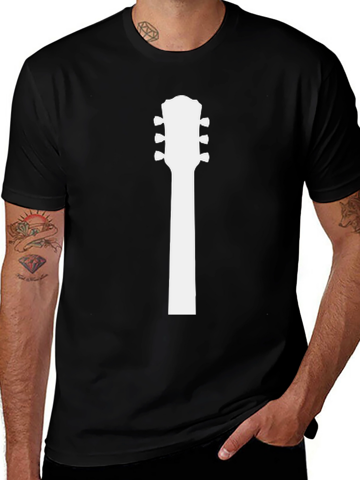 Guitar Headstock T-Shirt - Musicians Black Tee
