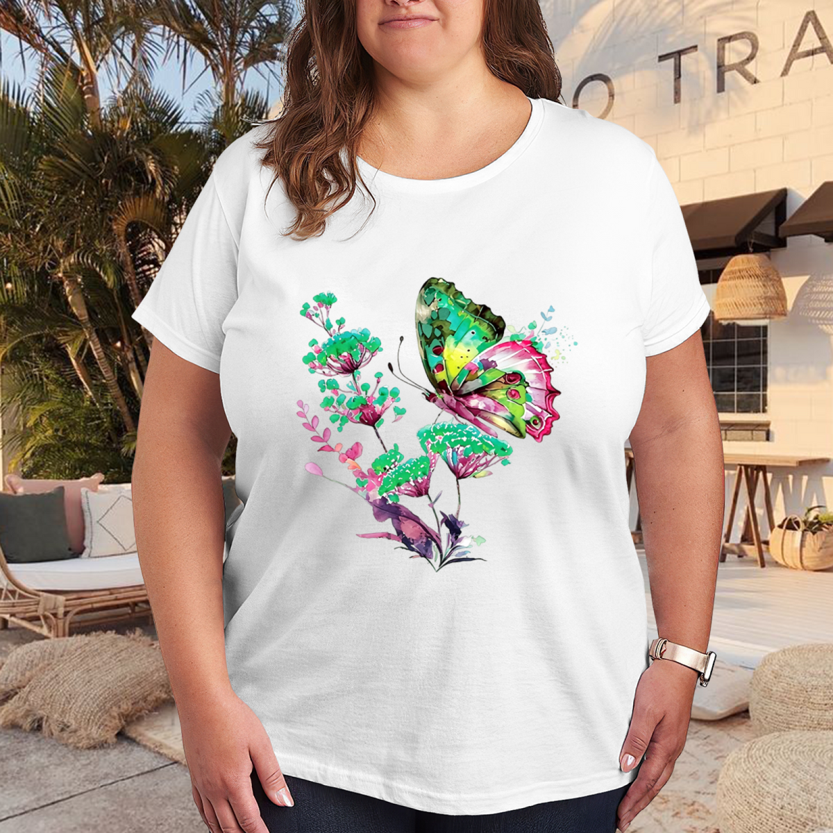 Luxe Blue Gold Watercolor Butterfly Botanical Shirt