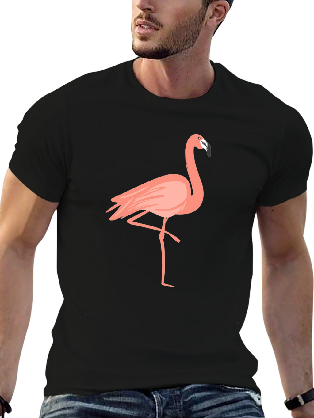Flamingo Graphic Tee - Black Cotton T-Shirt