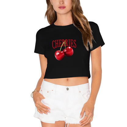 Bold Cherries Wordmark Hot Pink Crop Top ¨C Juicy Fruit Girly Print Tee