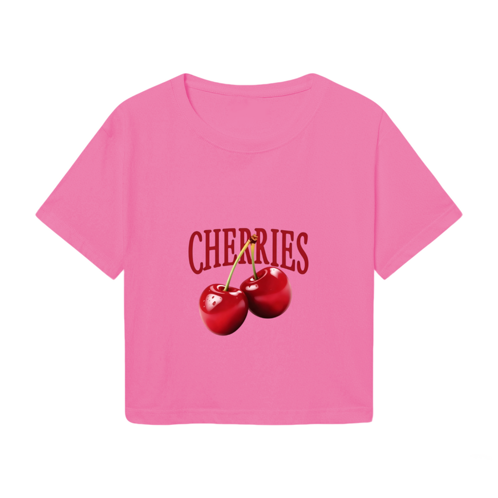 Bold Cherries Wordmark Hot Pink Crop Top ¨C Juicy Fruit Girly Print Tee