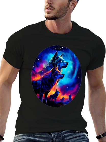 Wolf Pack Galaxy Print Black T-Shirt