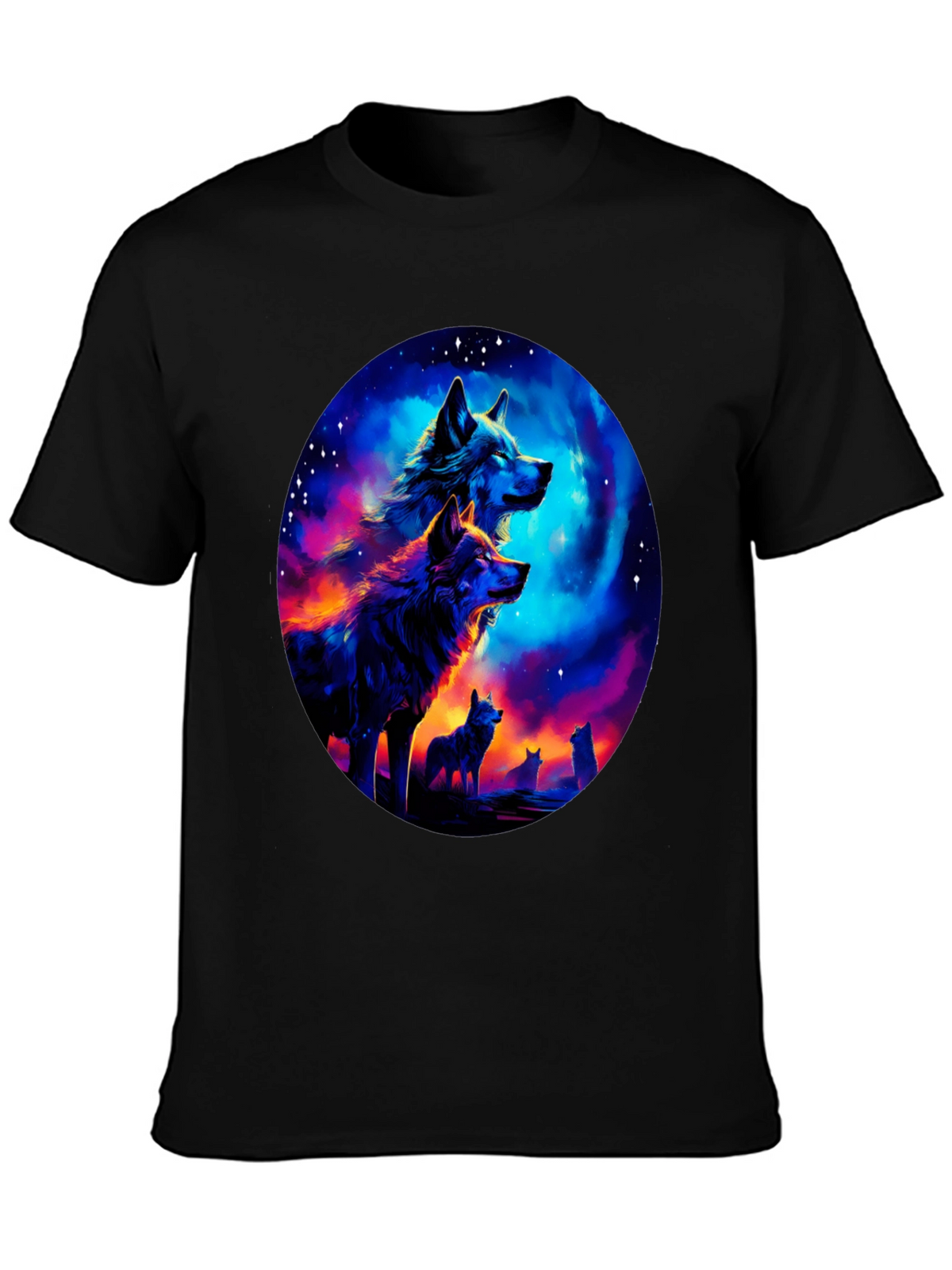 Wolf Pack Galaxy Print Black T-Shirt