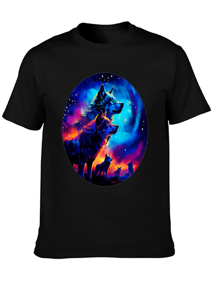 Wolf Pack Galaxy Print Black T-Shirt