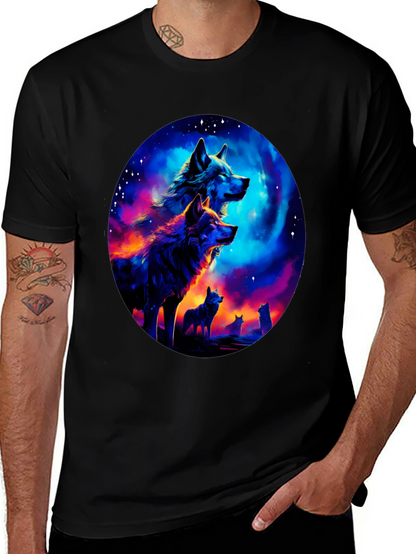 Wolf Pack Galaxy Print Black T-Shirt