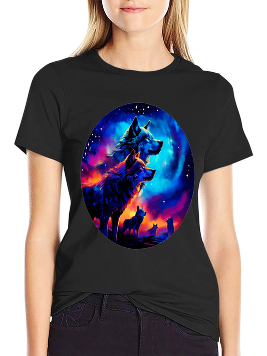 Wolf Pack Galaxy Print Black T-Shirt
