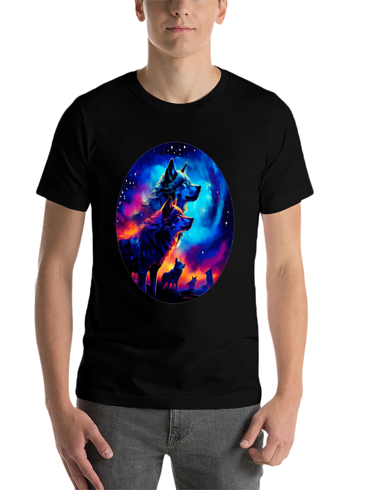 Wolf Pack Galaxy Print Black T-Shirt