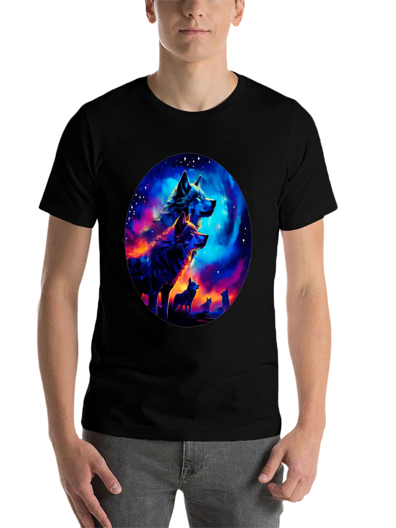 Wolf Pack Galaxy Print Black T-Shirt