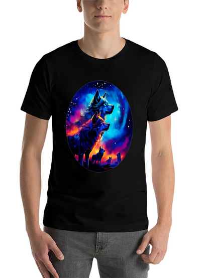 Wolf Pack Galaxy Print Black T-Shirt
