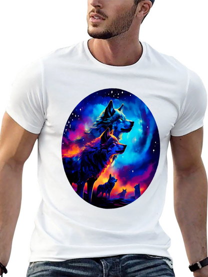 Wolf Pack Galaxy Print Black T-Shirt