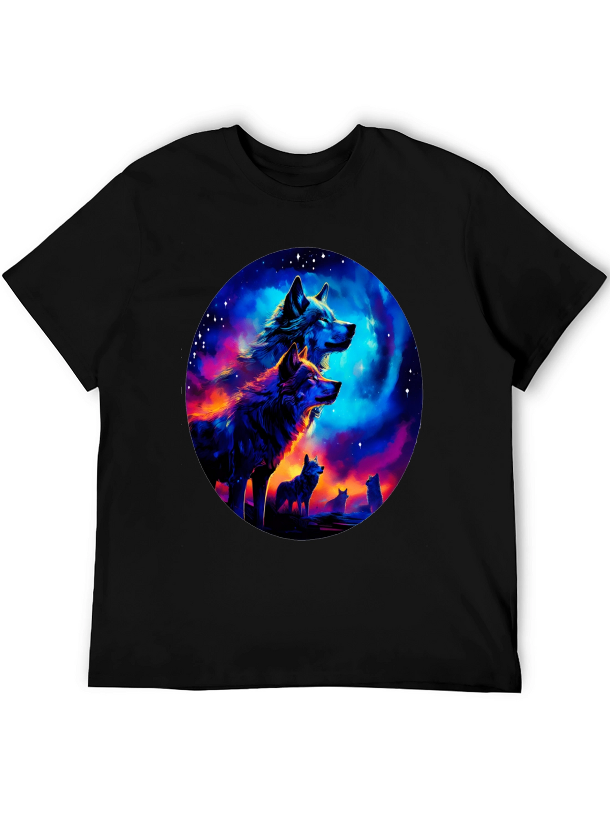 Wolf Pack Galaxy Print Black T-Shirt