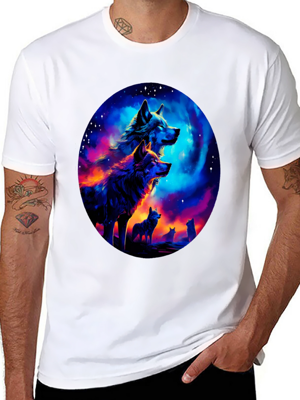 Wolf Pack Galaxy Print Black T-Shirt