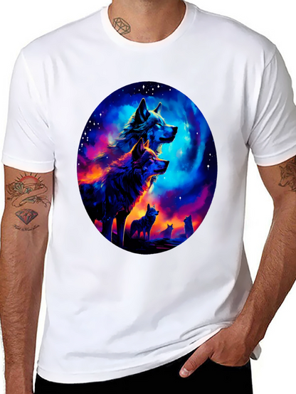 Wolf Pack Galaxy Print Black T-Shirt