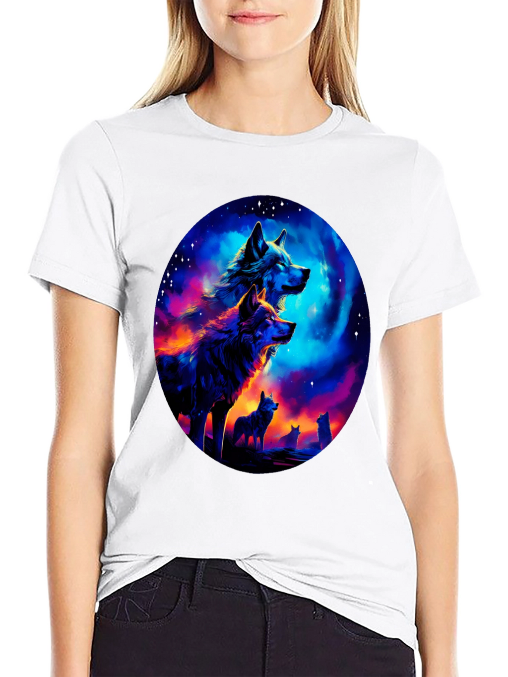 Wolf Pack Galaxy Print Black T-Shirt