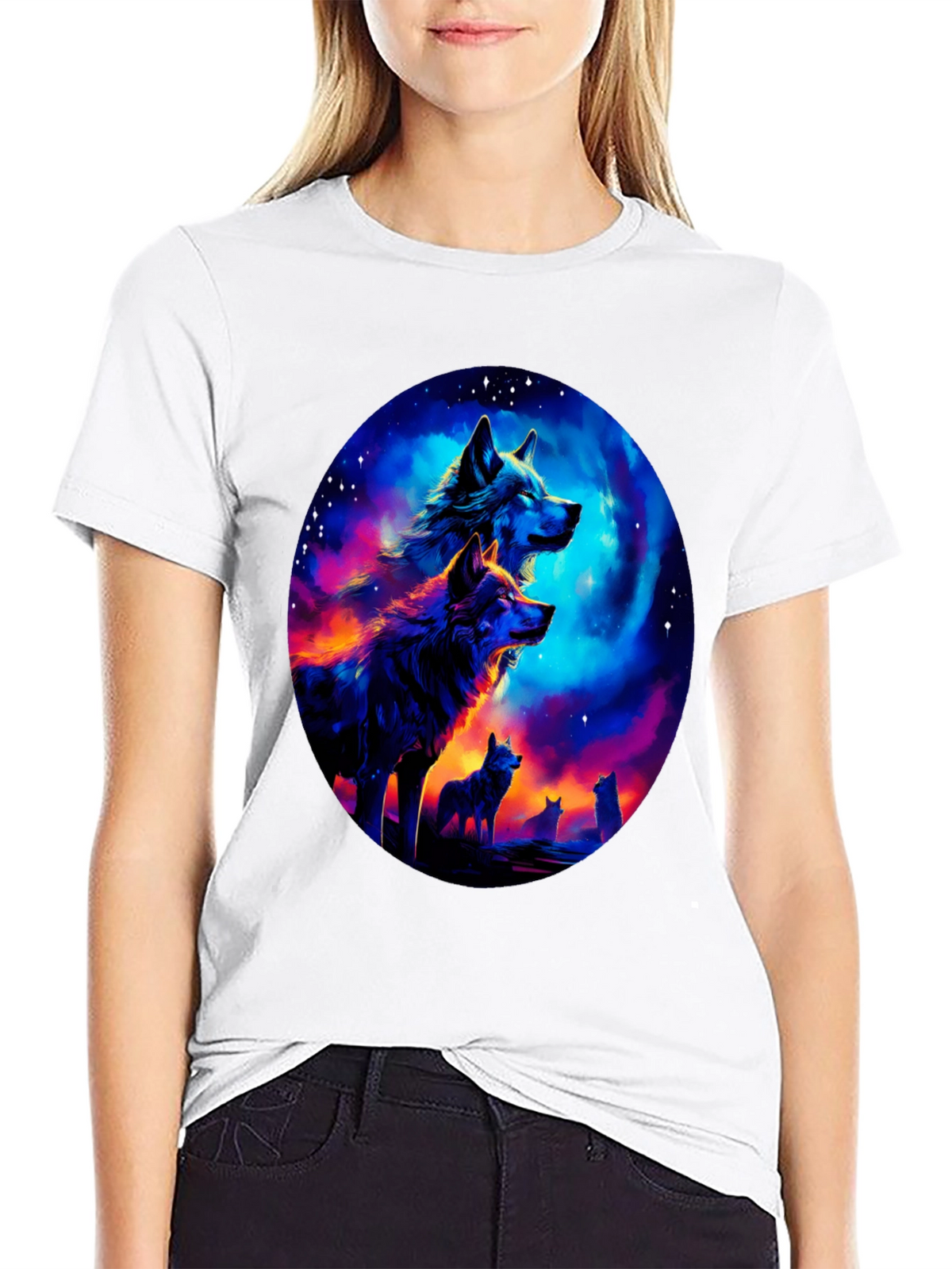 Wolf Pack Galaxy Print Black T-Shirt