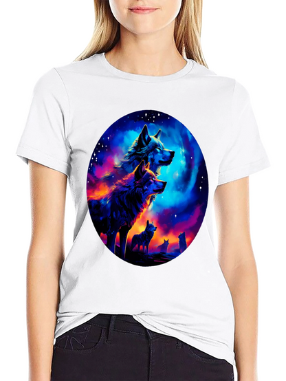 Wolf Pack Galaxy Print Black T-Shirt