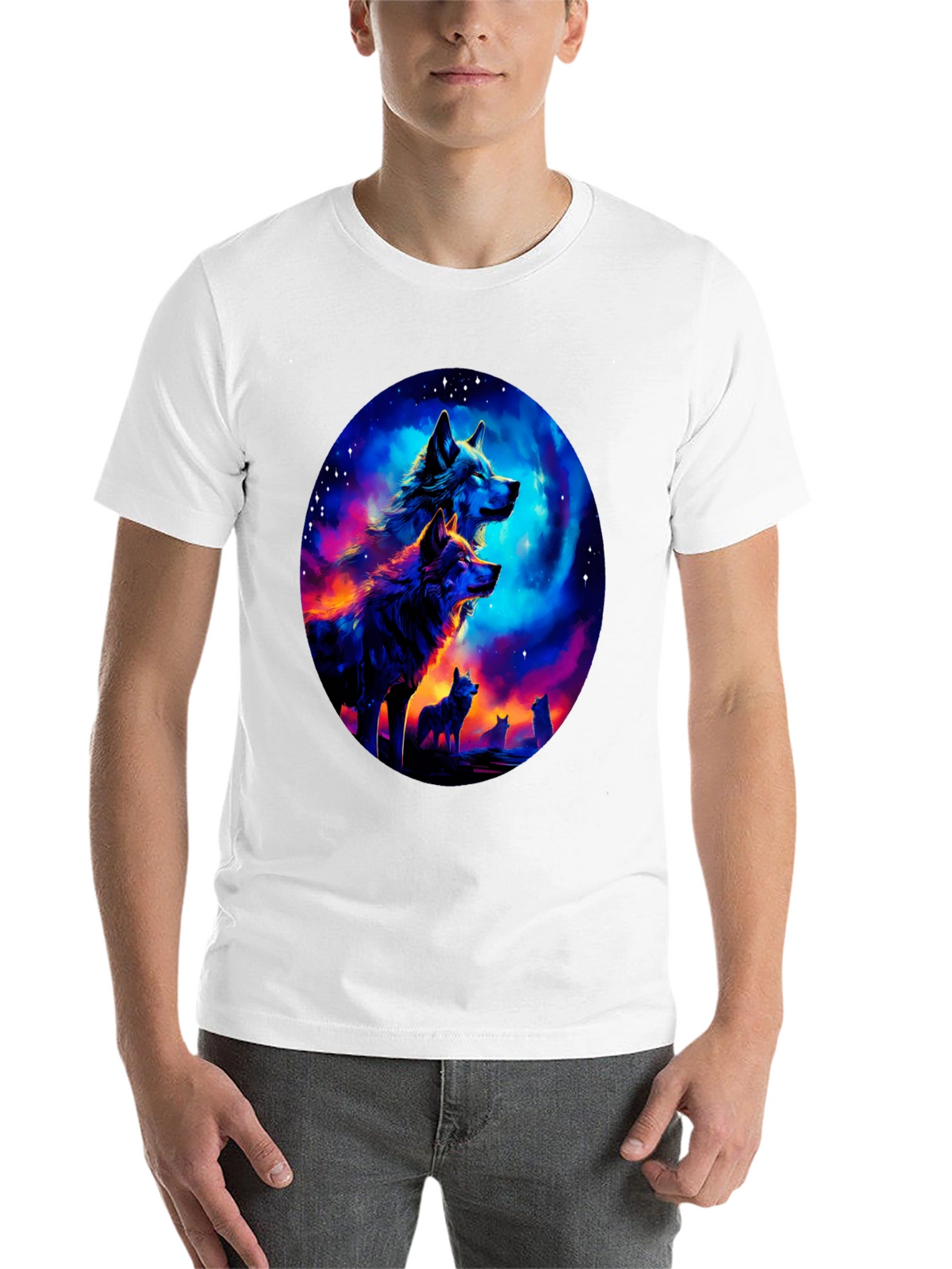Wolf Pack Galaxy Print Black T-Shirt
