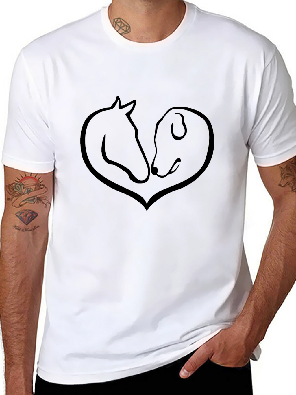 Dog and Horse Heart T-Shirt - Black