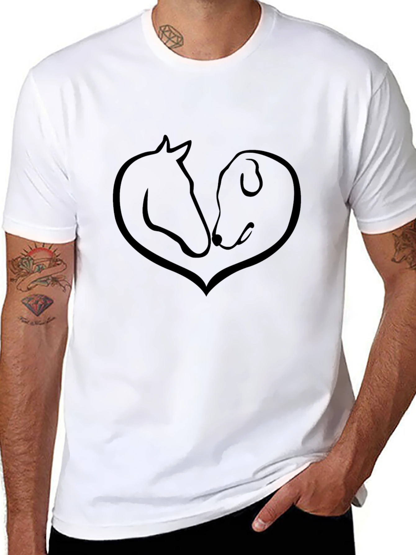 Dog and Horse Heart T-Shirt - Black