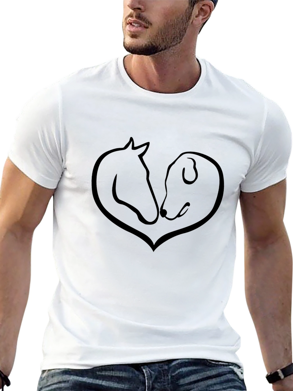Dog and Horse Heart T-Shirt - Black